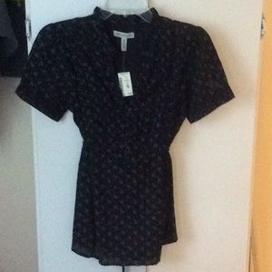 Black with light gray tiny flowers blouse